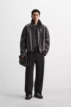 Куртка с двухсторонним кожаным эффектом ZARA, цвет wine