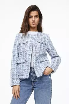 Куртка с фактурным плетением из тканого материала H&amp;M, голубой/клетка
