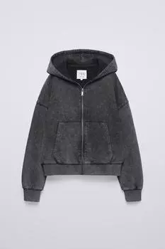 Куртка с капюшоном и эффектом потертости ZARA, антрацитово-серый