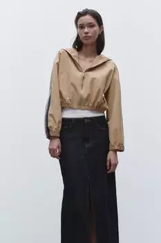 Куртка с капюшоном и боковыми полосками ZARA, цвет Mid-camel