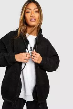Куртка с капюшоном и молнией Тедди boohoo, черный