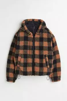 Куртка с капюшоном и плюшевым мишкой H&amp;M, коричневый/клетчатый