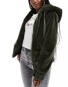 Куртка с капюшоном из искусственного меха цвета хаки South Beach