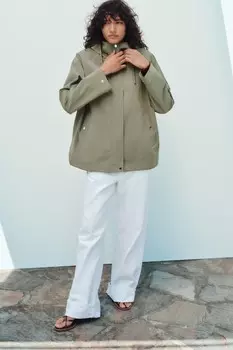 Куртка с капюшоном прорезиненная ZARA, светлый хаки