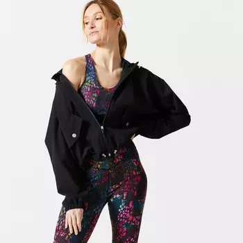 Куртка с капюшоном широкая - черная DOMYOS, цвет schwarz