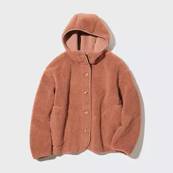 Куртка с капюшоном Uniqlo Windproof Polar Fleece, оранжевый