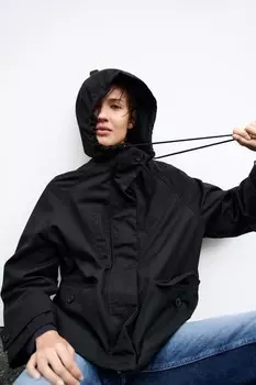 Куртка с капюшоном ZARA, черный