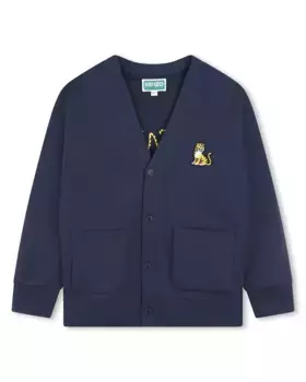 Куртка с карманами и вышивкой на спине Kenzo Kids, темно-синий