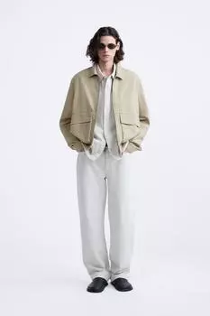 Куртка с карманами ZARA, светло-бежевый