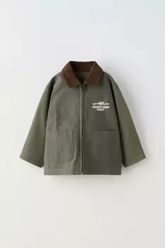 Куртка с контрастной вышивкой ZARA, хаки