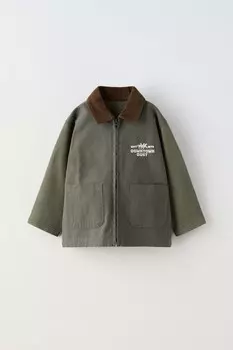 Куртка с контрастной вышивкой ZARA, хаки