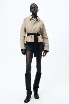 Куртка с контрастным поясом ZARA, легкий виски