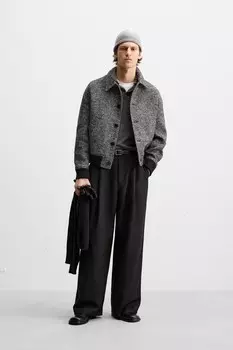 Куртка с контрастным текстурным узором ZARA, черный/белый