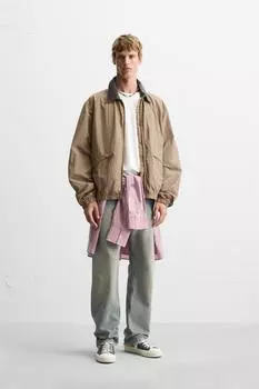 Куртка с контрастным воротником ZARA, кэмел
