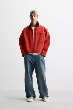 Куртка с контрастным воротником ZARA, красный