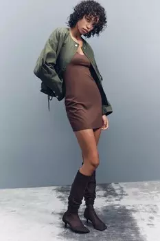 Куртка с контрастными манжетами ZARA, темный хаки