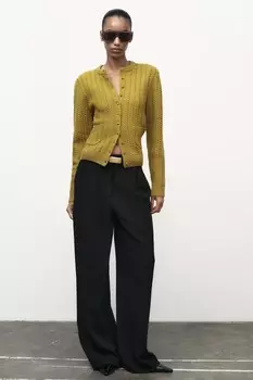 Куртка с косами 100% шерсть ZARA, оливково-зеленый