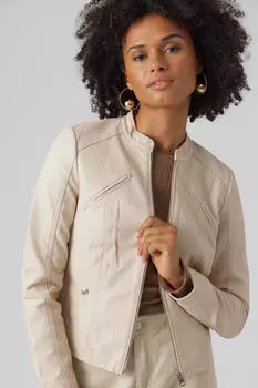 Куртка с кожаным эффектом и воротником Perkins Vero Moda, белый