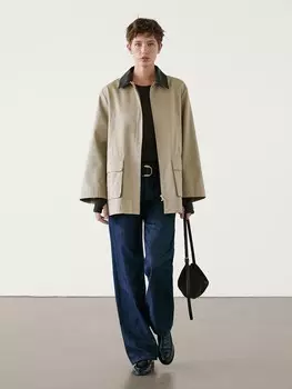 Куртка с кожаным воротником Massimo Dutti, бежевый