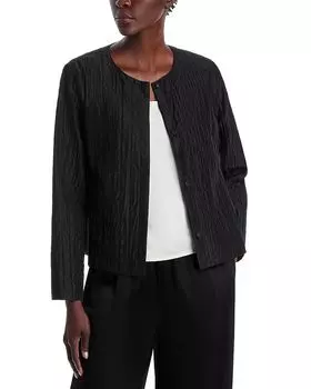 Куртка с круглым вырезом и шелковой застежкой спереди Eileen Fisher, черный