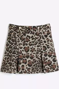 Куртка с леопардовым принтом для девочек River Island, коричневый