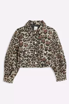 Куртка с леопардовым принтом для девочек River Island, коричневый