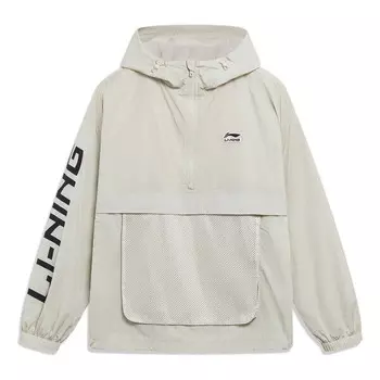 Куртка с логотипом, полумолнией, ветровка с капюшоном Li-Ning, серый