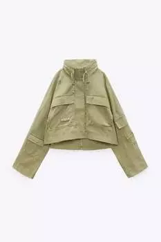 Куртка с многокарманными ZARA, оливково-зеленый
