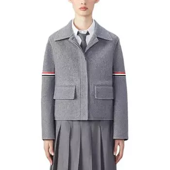 Куртка с начесом и полосками из репсовой ткани THOM BROWNE, Medium Gray