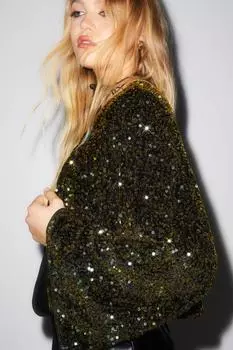 Куртка с напуском и пайетками Nasty Gal, зеленый
