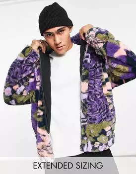 Куртка с объемной молнией из искусственного меха ASOS DESIGN и сплошным принтом