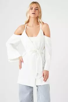 Куртка с открытыми плечами и запахом Forever 21, кремовый