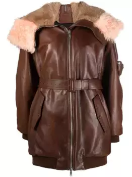 Куртка с оторочкой из овчины Prada, коричневый
