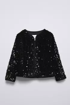 Куртка с пайетками ZARA, черный
