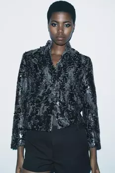 Куртка с пайетками ZARA, серый