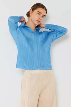 Куртка с плиссированным капюшоном и двухсторонней молнией FASHNZFAB, пастельно-голубой