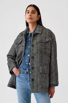 Куртка с поясом в елочку Gap, черный