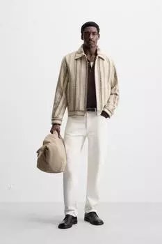 Куртка с текстурными полосами ZARA, бежево-коричневый