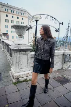 Куртка с текстурой и пайетками ZARA, черный/белый