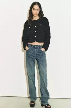Куртка с текстурой металлической нитью ZARA, черный