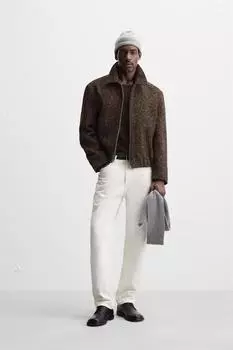 Куртка с текстурой в узор «гусиная лапка» ZARA, коричневый