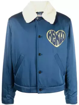 Куртка с воротником из овчины и вышивкой KENZO, синий