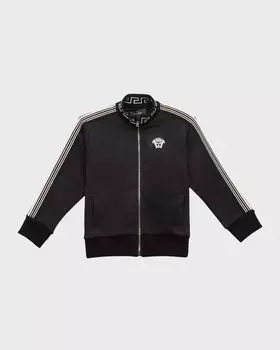 Куртка с воротником с отделкой греческого цвета для мальчика Versace, цвет Black/White