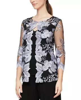 Куртка с вышивкой и сплошная майка Alex Evenings, мульти