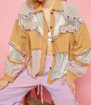 Куртка с вышивкой, многоцветная желтая POL