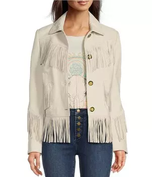 Куртка Scully из натуральной кожи с бахромой на пуговицах спереди, слоновая кость