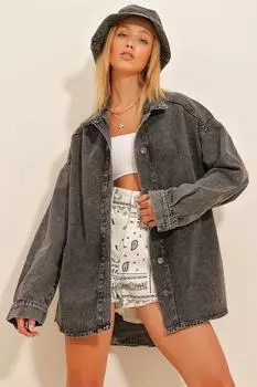 Куртка - Серый - Классический крой Trend Alaat Stili, серый