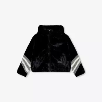 Куртка-шале из искусственного меха с высоким воротником и полосатыми рукавами 6-14 лет Perfect Moment, черный