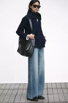 Куртка-шарф из 100% шерсти ZARA, темно-синий