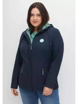 Куртка Sheego softshell "большие размеры", с капюшоном, с флисовой подкладкой, ветрозащитное качество, синий